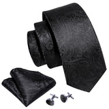 black flower pattern necktie set