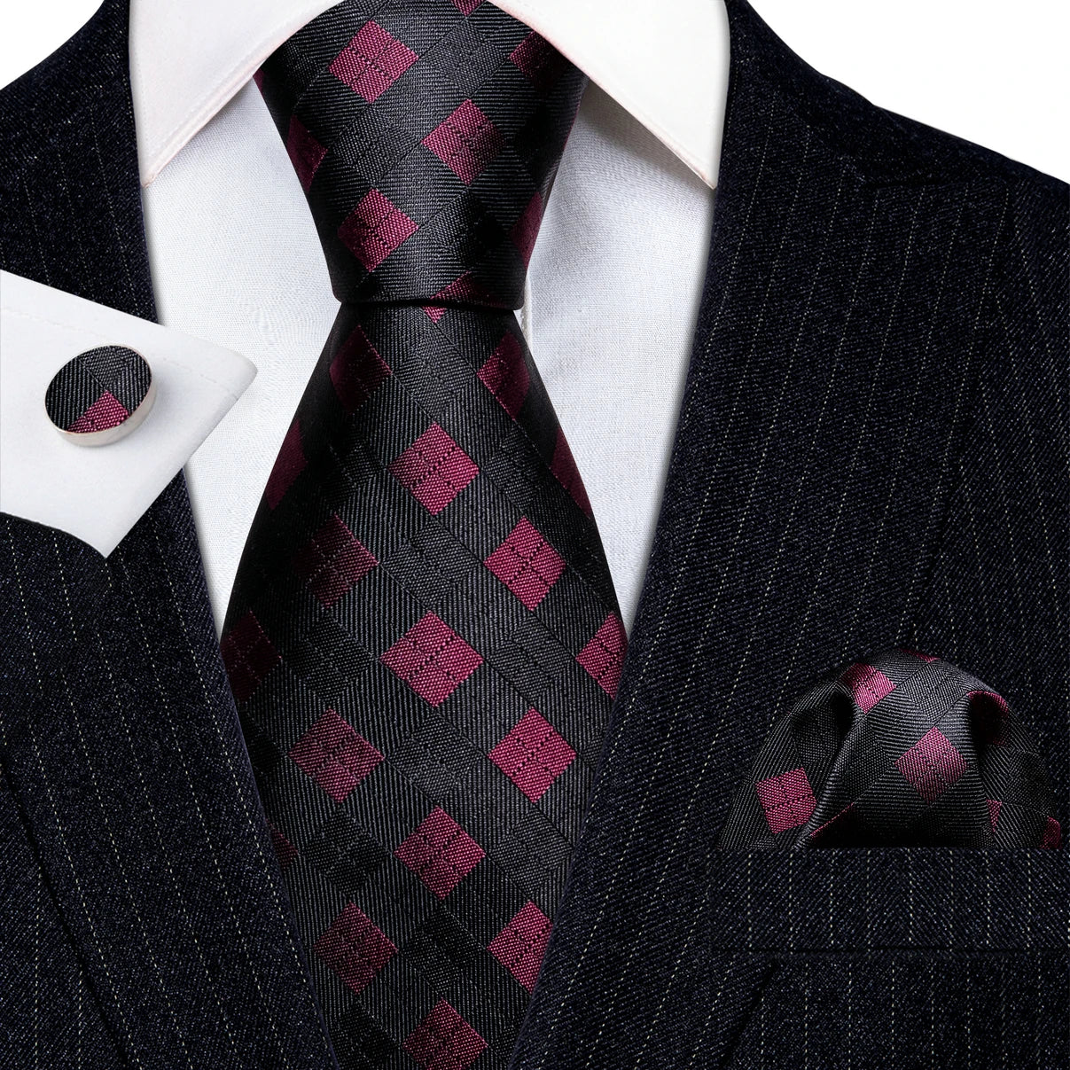 red black diamond pattern necktie set