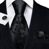 black flower pattern necktie set