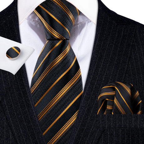 black gold line pattern necktie set