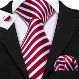white red line pattern necktie set