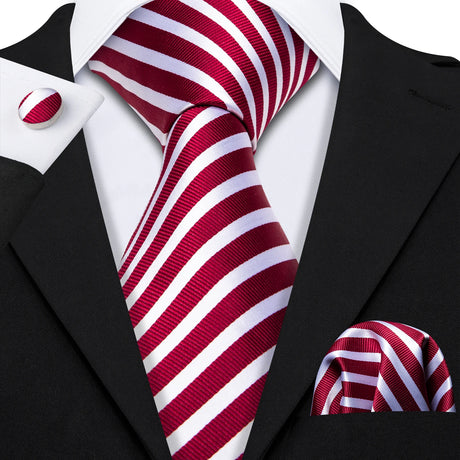 white red line pattern necktie set