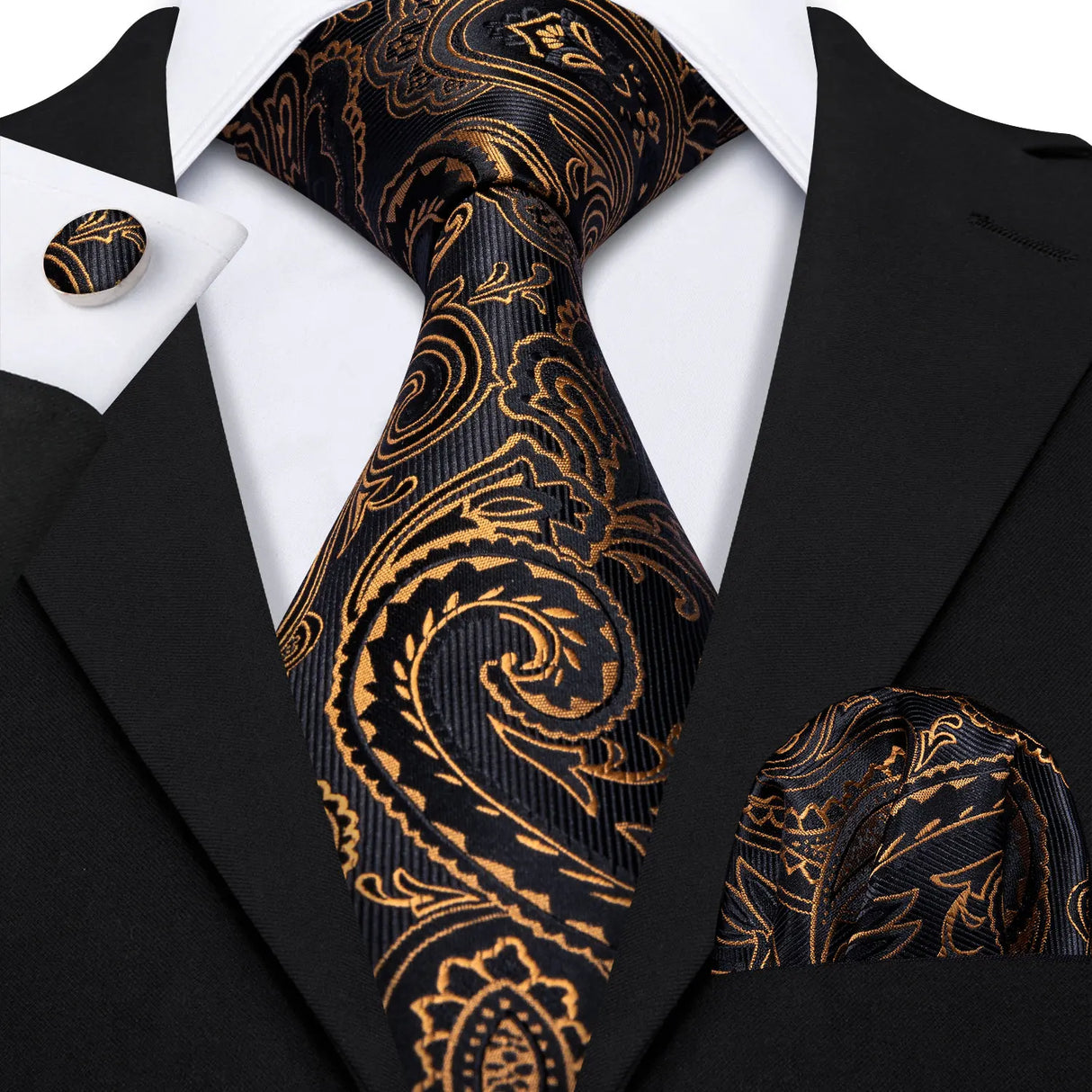 gold black flower pattern necktie set