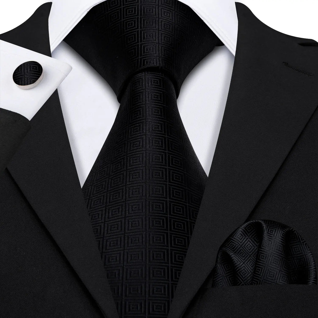 black geometric pattern necktie set