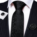 black flower pattern necktie set