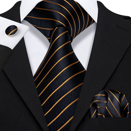 black gold line patter necktie set