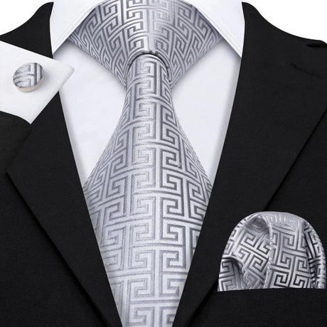 grey geometric pattern necktie set