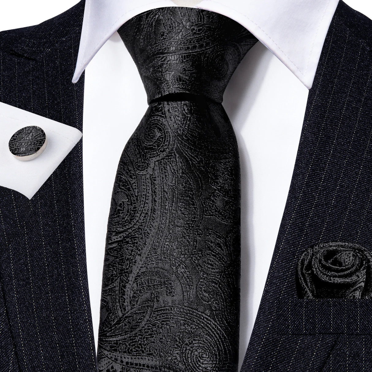 black flower pattern necktie set
