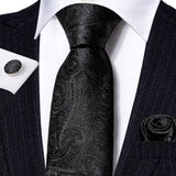 black flower pattern necktie set