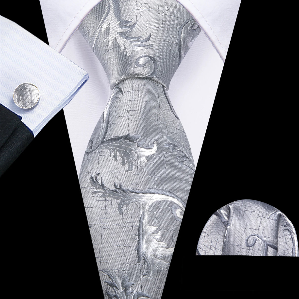 grey leaves pattern necktie set