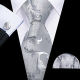 grey leaves pattern necktie set