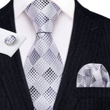 grey black white square pattern necktie set