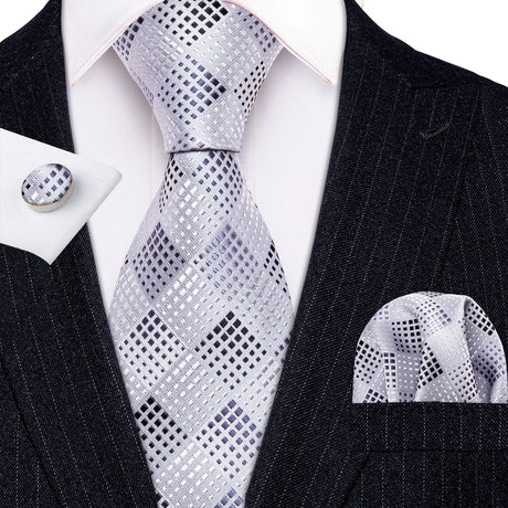 grey black white square pattern necktie set