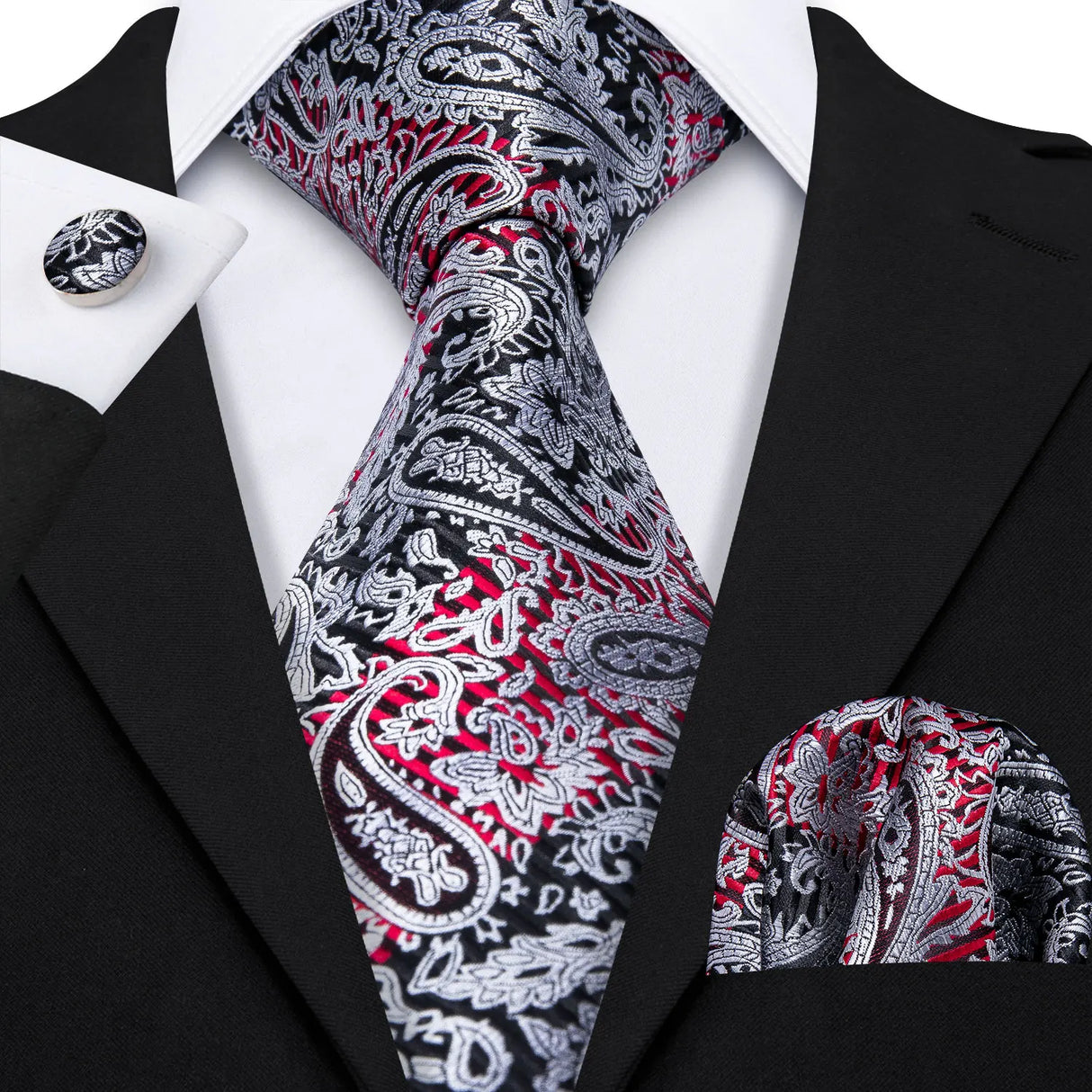 white red black flower pattern necktie set