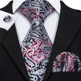 white red black flower pattern necktie set