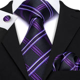 black purple line pattern necktie set