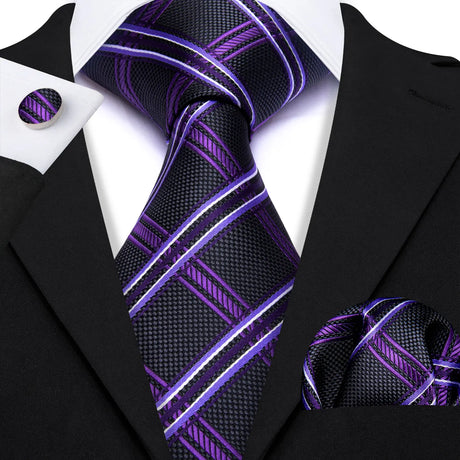black purple line pattern necktie set