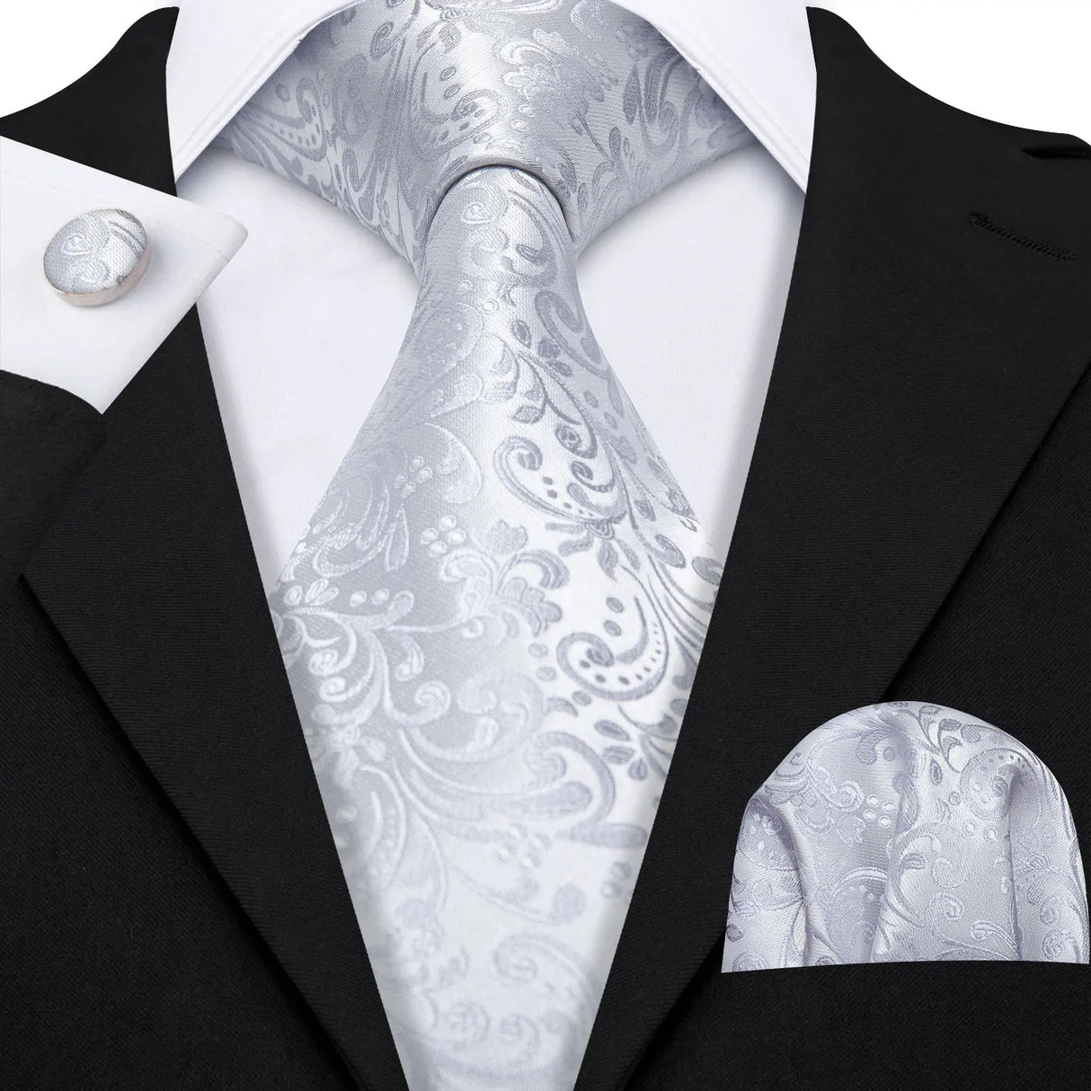 white flower pattern necktie set