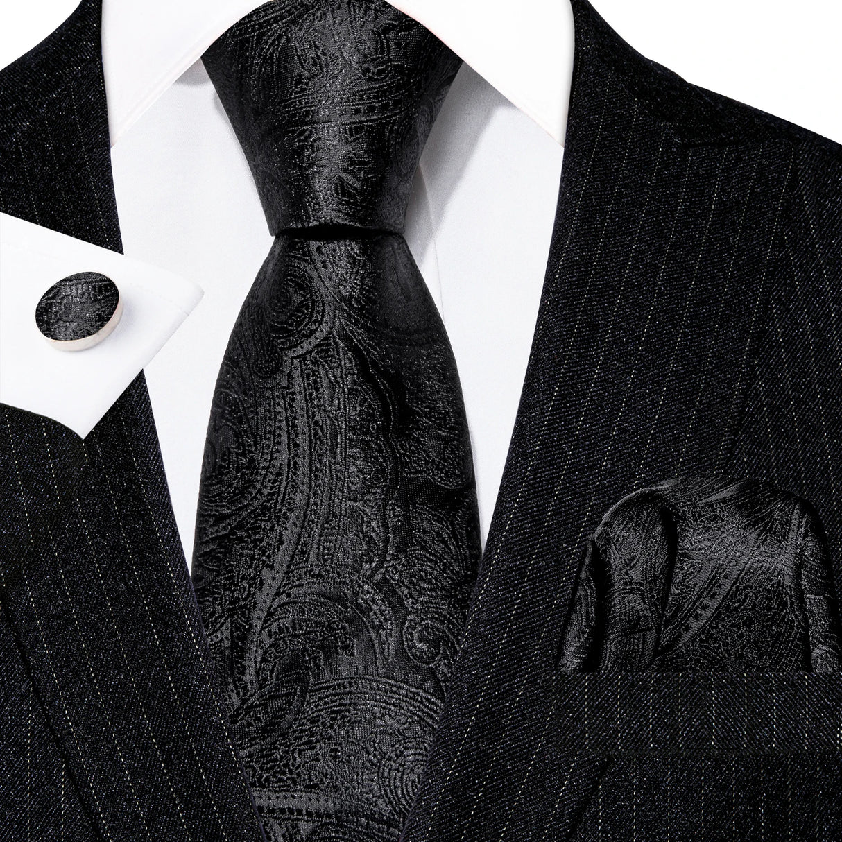 black flower pattern necktie set