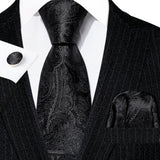 black flower pattern necktie set