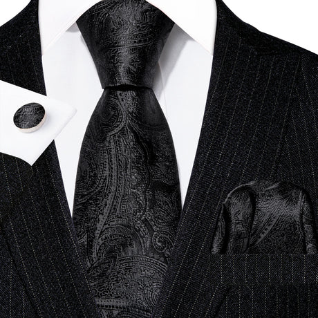 black flower pattern necktie set
