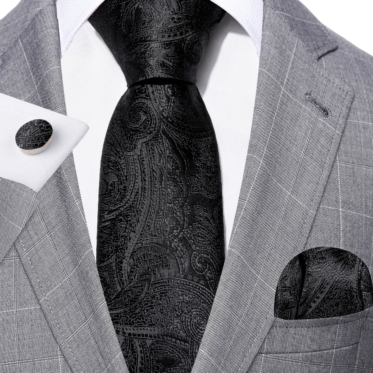 black flower pattern necktie set