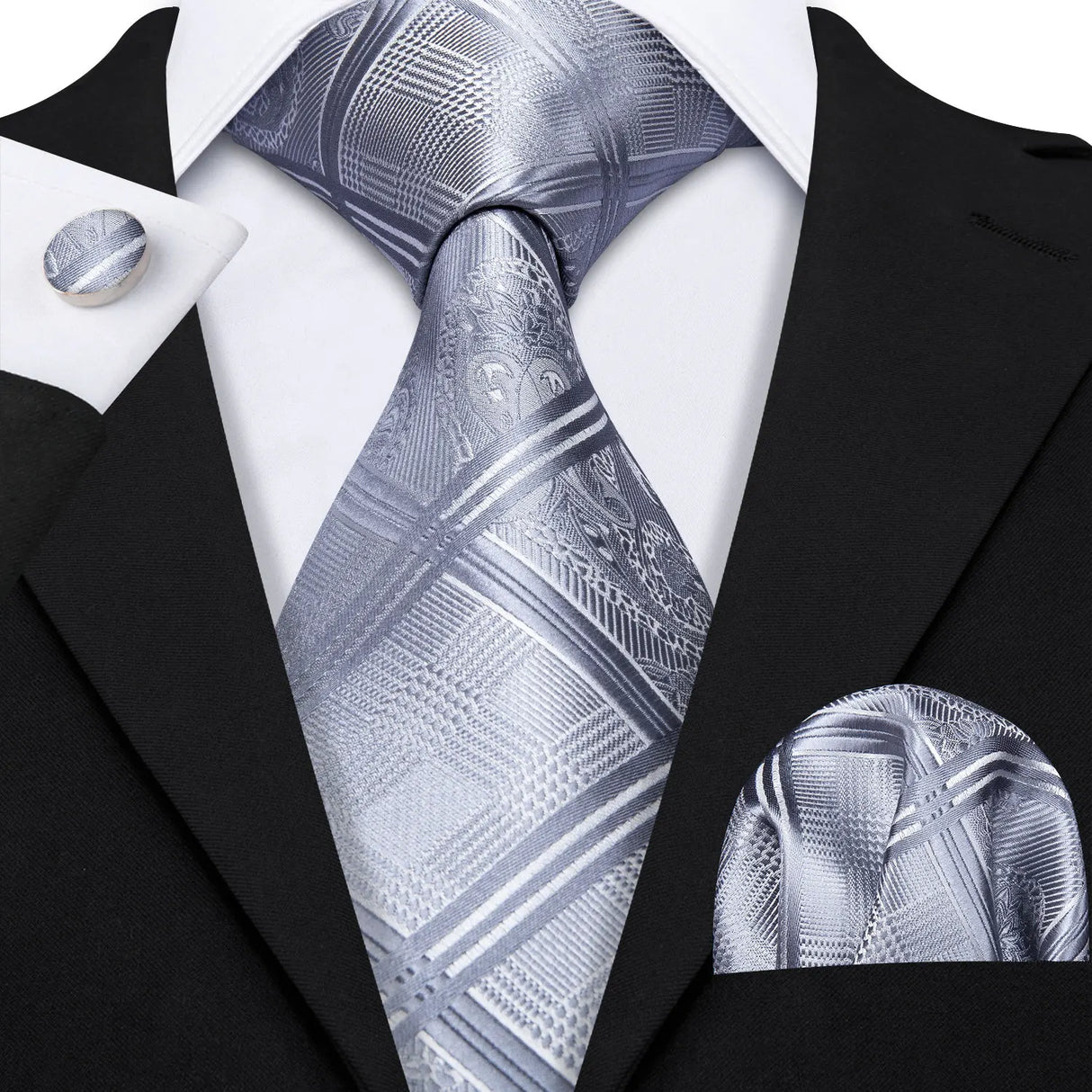 gray lines flower pattern necktie set