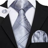 gray lines flower pattern necktie set