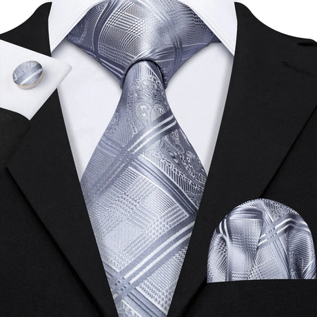 gray lines flower pattern necktie set