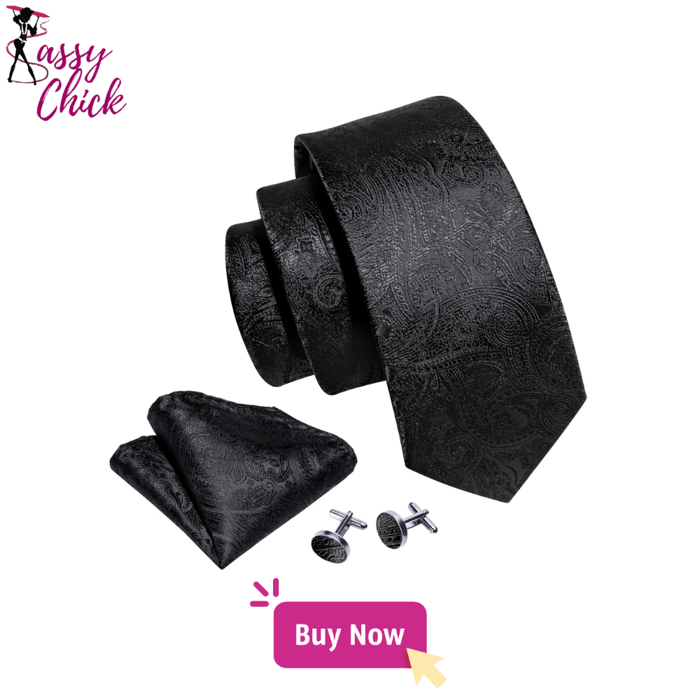 black flower pattern necktie set sassy chick logo
