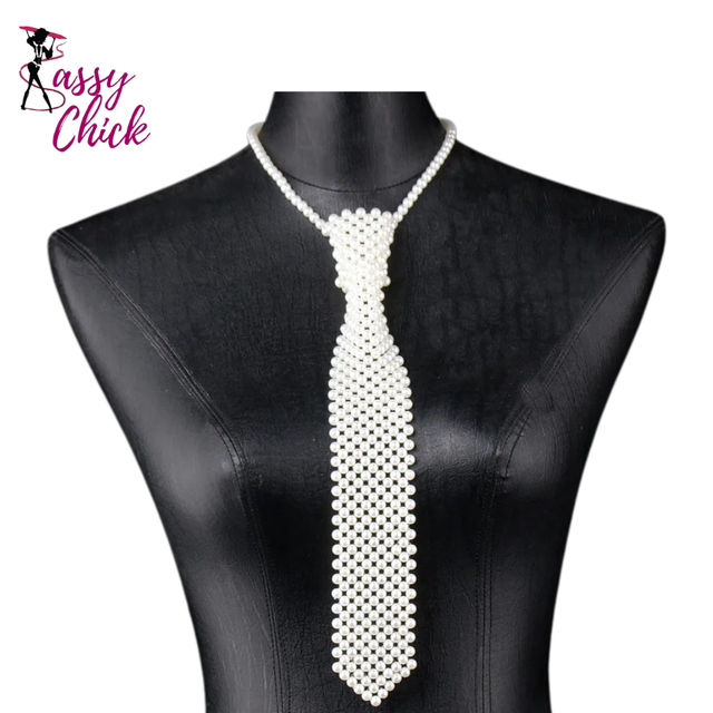 Black White Pearl Fashion Style Necktie Sassy Chick Logo
