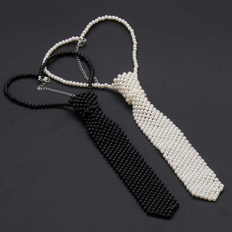 Collection of Black White Pearl Fashion Style Necktie