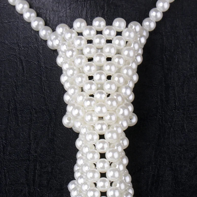 Black White Pearl Fashion Style Necktie