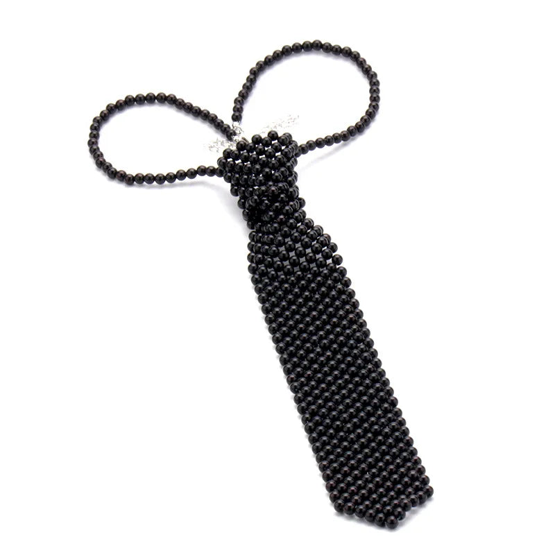Black Black White Pearl Fashion Style Necktie