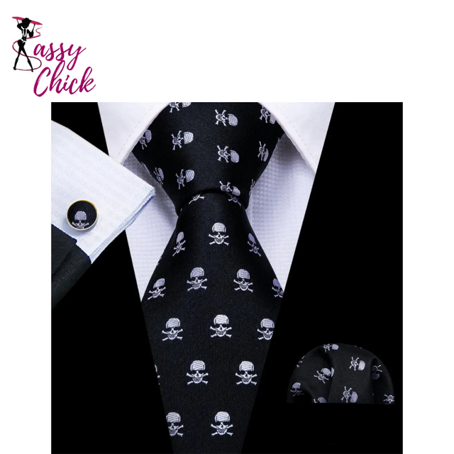 Black White Silk Tie Set Sassy Chick Logo