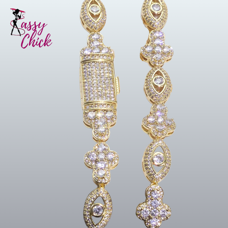 Bling  Brass 5A Eye Chain Gold-Plated Cubic Zirconia Bracelet Sassy Chick Logo
