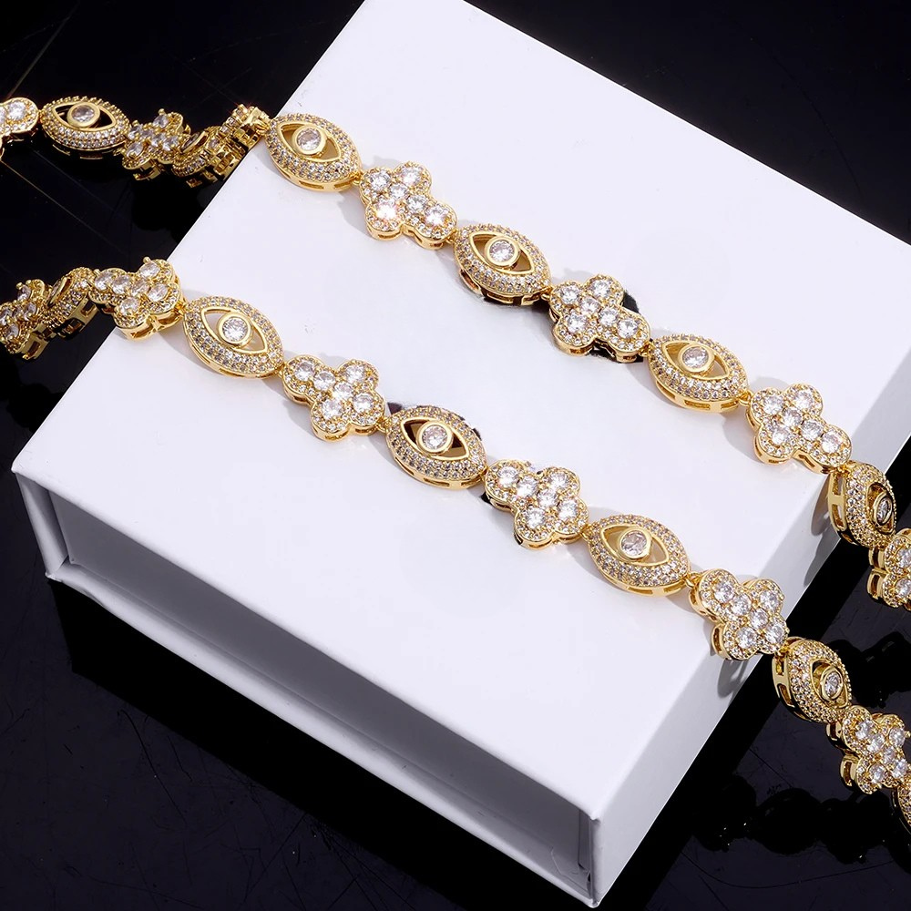 Bling  Brass 5A Eye Chain Gold-Plated Cubic Zirconia Bracelet 