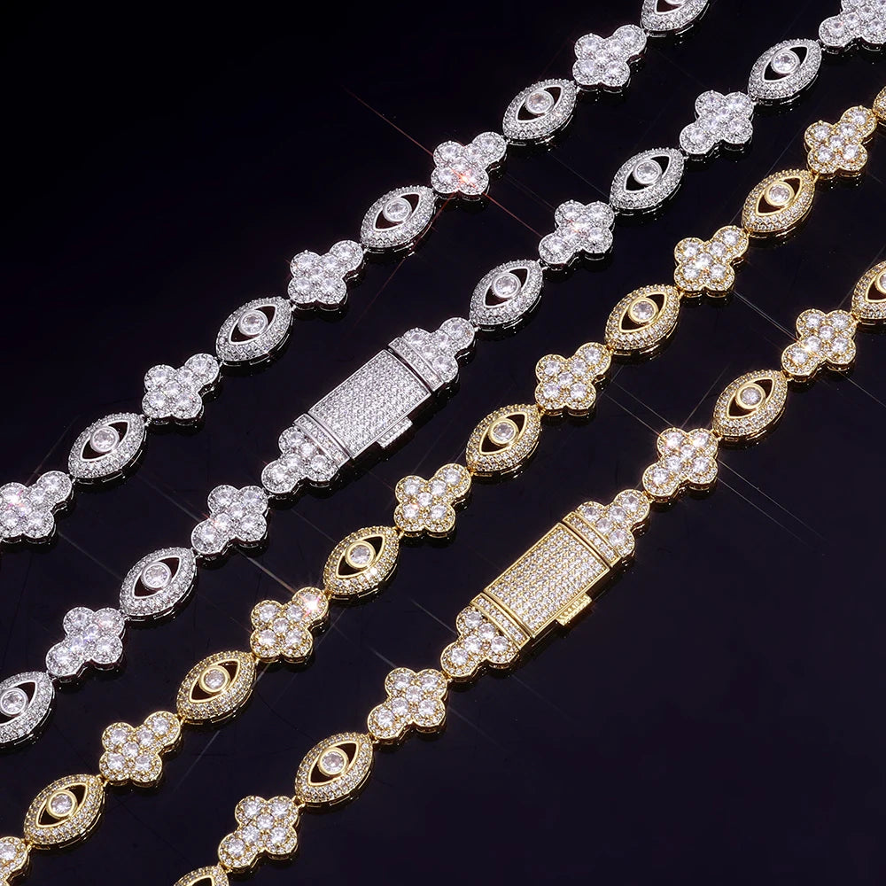 Collection of Bling  Brass 5A Eye Chain Gold-Plated Cubic Zirconia Bracelet 
