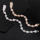 Silver and Gold Bling  Brass 5A Eye Chain Gold-Plated Cubic Zirconia Bracelet