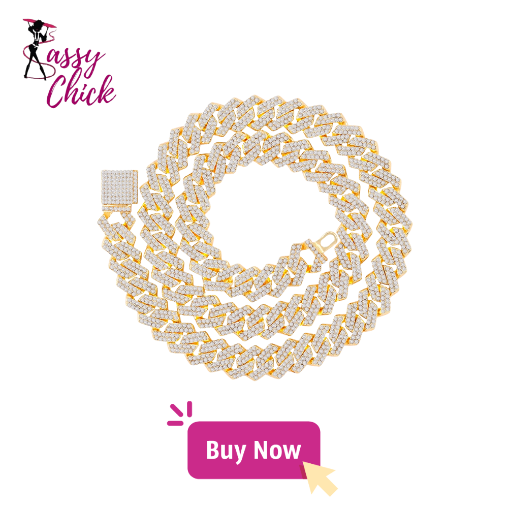 Bling Clustered Rhinestones Cuban Necklace Set