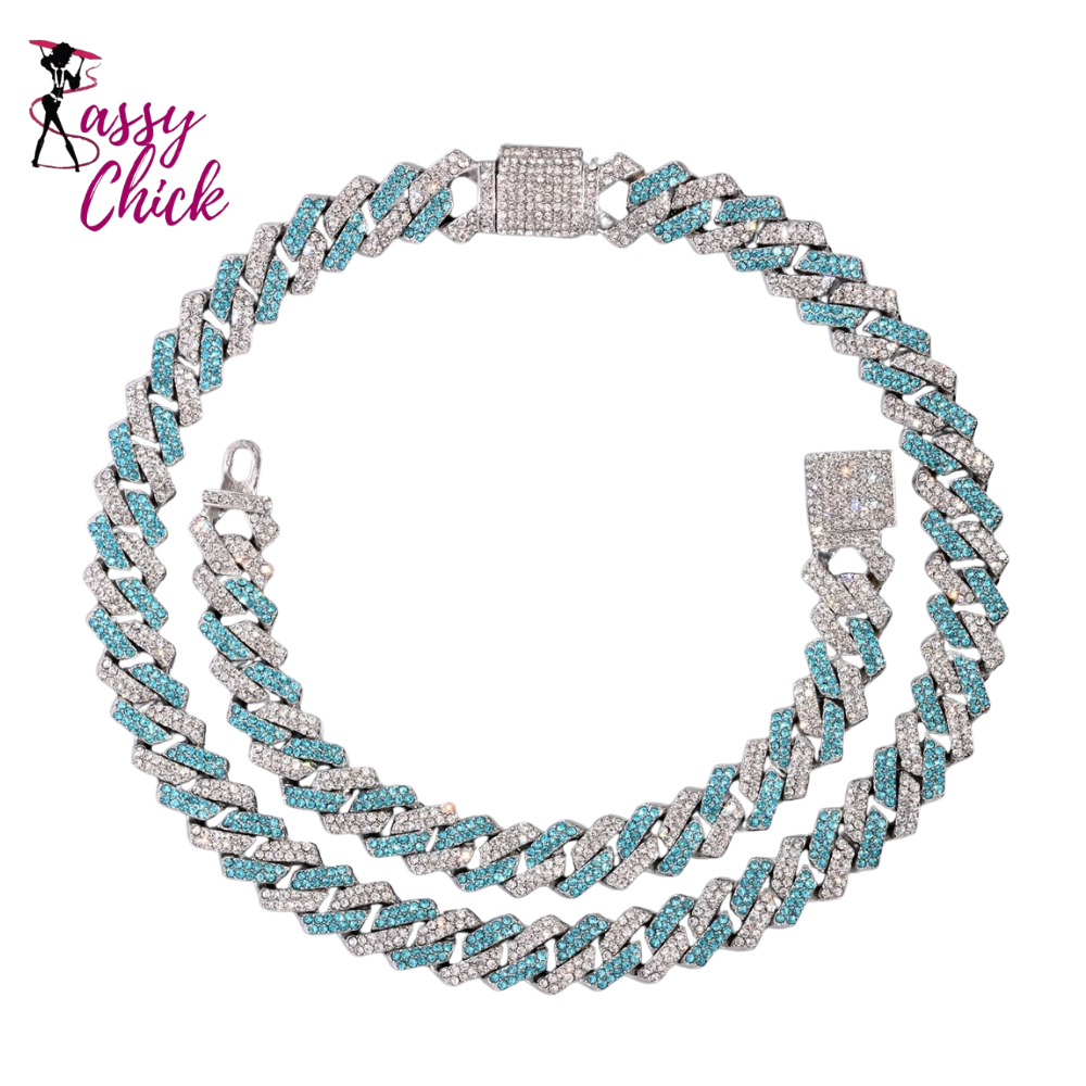 Bling Cuban Necklace And Bracelet Sassy Chick Logo