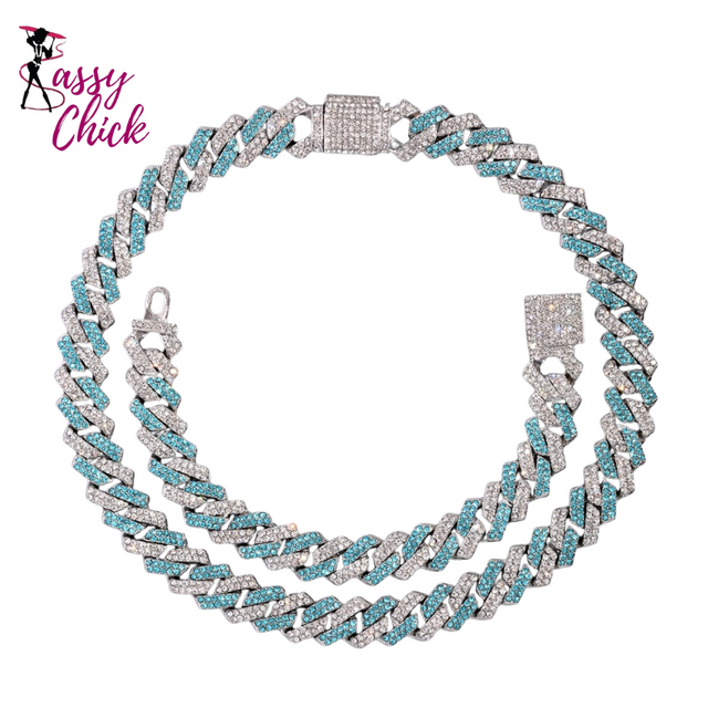 Bling Cuban Necklace And Bracelet Sassy Chick Logo