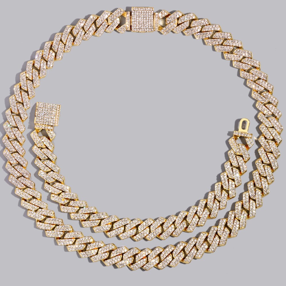 Gold Bling Cuban Necklace And Bracelet