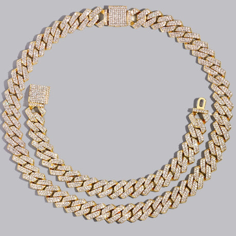 Gold Bling Cuban Necklace And Bracelet