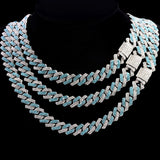 Silver blue Bling Cuban Necklace And Bracelet