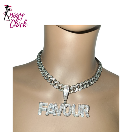 Bling Custom Name Cuban Necklace Sassy Chick Logo