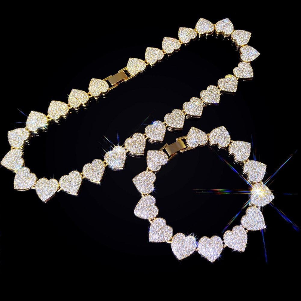 Gold Bling Heart-Shaped Cuban Necklace