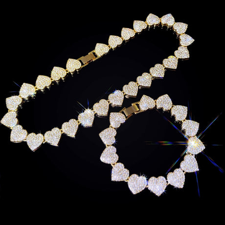 Gold Bling Heart-Shaped Cuban Necklace
