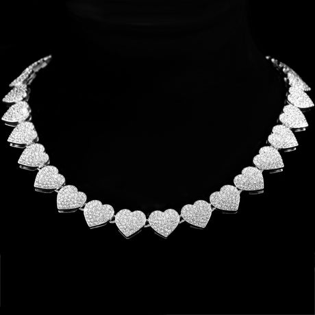 Silver Bling Heart-Shaped Cuban Necklace