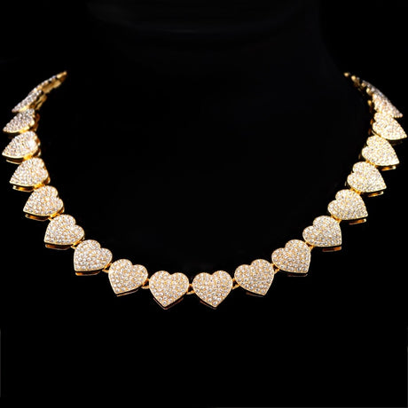 Gold Bling Heart-Shaped Cuban Necklace